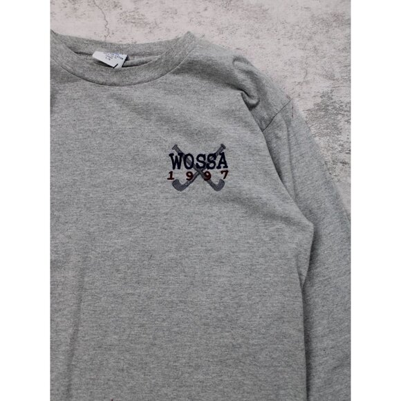 Vintage 90s Wossa 1992 Gray Full Sleeves T - Picture 2 of 4